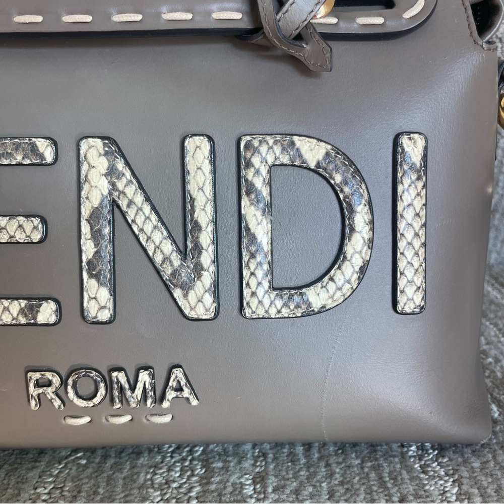 Fendi By The Way Medium Grey Leather & Python-Look Elaphe Boston Bag - Picture 10 of 14